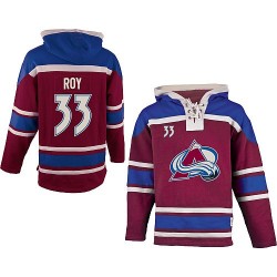 Authentic Old Time Hockey Adult Patrick Roy Burgundy Sawyer Hooded Sweatshirt Jersey - NHL 33 Colorado Avalanche