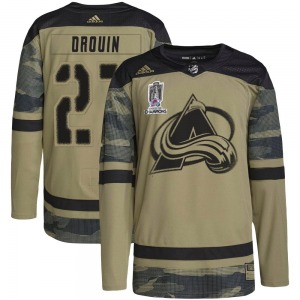 Authentic Adidas Youth Jonathan Drouin Camo Military Appreciation Practice 2022 Stanley Cup Champions Jersey - NHL Colorado Aval