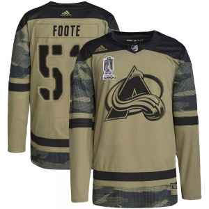 Authentic Adidas Youth Adam Foote Camo Military Appreciation Practice 2022 Stanley Cup Champions Jersey - NHL Colorado Avalanche