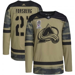 Authentic Adidas Youth Peter Forsberg Camo Military Appreciation Practice 2022 Stanley Cup Champions Jersey - NHL Colorado Avala