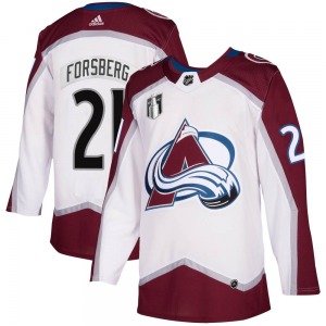 Authentic Adidas Youth Peter Forsberg White 2020/21 Away 2022 Stanley Cup Final Patch Jersey - NHL Colorado Avalanche