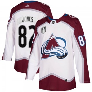Authentic Adidas Youth Caleb Jones White 2020/21 Away 2022 Stanley Cup Final Patch Jersey - NHL Colorado Avalanche