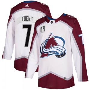 Authentic Adidas Youth Devon Toews White 2020/21 Away 2022 Stanley Cup Final Patch Jersey - NHL Colorado Avalanche