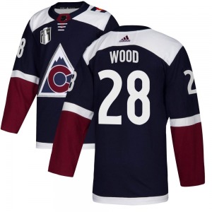 Authentic Adidas Youth Miles Wood Navy Alternate 2022 Stanley Cup Final Patch Jersey - NHL Colorado Avalanche
