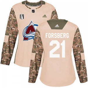 Authentic Adidas Women's Peter Forsberg Camo Veterans Day Practice 2022 Stanley Cup Final Patch Jersey - NHL Colorado Avalanche