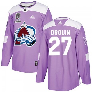 Authentic Adidas Youth Jonathan Drouin Purple Fights Cancer Practice 2022 Stanley Cup Champions Jersey - NHL Colorado Avalanche