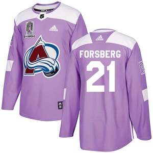 Authentic Adidas Youth Peter Forsberg Purple Fights Cancer Practice 2022 Stanley Cup Champions Jersey - NHL Colorado Avalanche