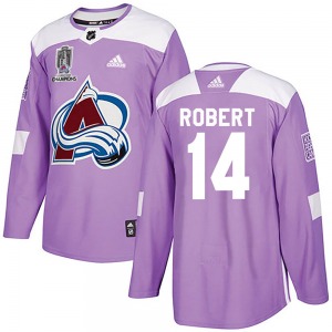 Authentic Adidas Youth Rene Robert Purple Fights Cancer Practice 2022 Stanley Cup Champions Jersey - NHL Colorado Avalanche
