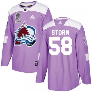 Authentic Adidas Youth Ben Storm Purple Fights Cancer Practice 2022 Stanley Cup Champions Jersey - NHL Colorado Avalanche