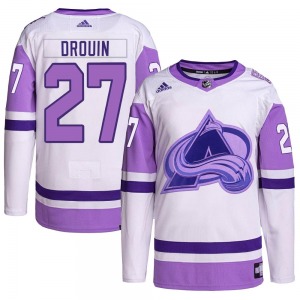 Authentic Adidas Youth Jonathan Drouin White/Purple Hockey Fights Cancer Primegreen Jersey - NHL Colorado Avalanche