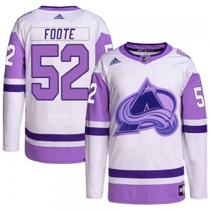 Authentic Adidas Youth Adam Foote White/Purple Hockey Fights Cancer Primegreen Jersey - NHL Colorado Avalanche