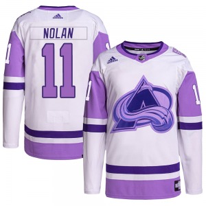 Authentic Adidas Youth Owen Nolan White/Purple Hockey Fights Cancer Primegreen Jersey - NHL Colorado Avalanche