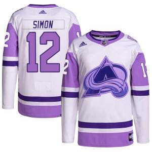 Authentic Adidas Youth Chris Simon White/Purple Hockey Fights Cancer Primegreen Jersey - NHL Colorado Avalanche