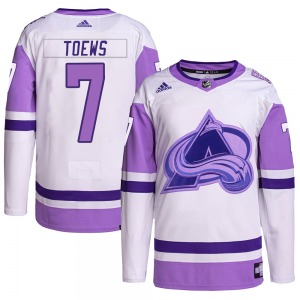 Authentic Adidas Youth Devon Toews White/Purple Hockey Fights Cancer Primegreen Jersey - NHL Colorado Avalanche