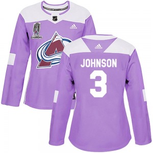 Authentic Adidas Women's Jack Johnson Purple Fights Cancer Practice 2022 Stanley Cup Champions Jersey - NHL Colorado Avalanche