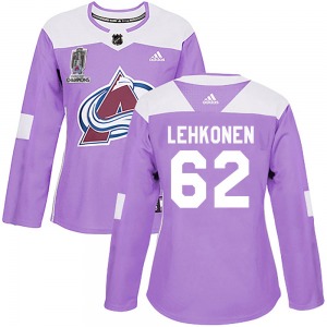 Authentic Adidas Women's Artturi Lehkonen Purple Fights Cancer Practice 2022 Stanley Cup Champions Jersey - NHL Colorado Avalanc