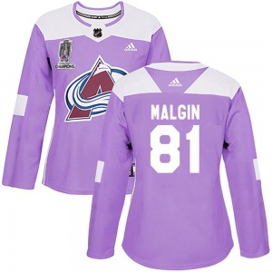 Authentic Adidas Women's Denis Malgin Purple Fights Cancer Practice 2022 Stanley Cup Champions Jersey - NHL Colorado Avalanche