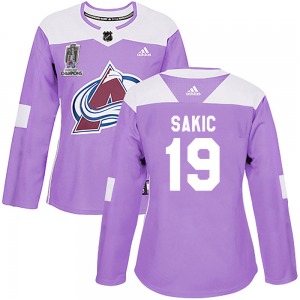 Authentic Adidas Women's Joe Sakic Purple Fights Cancer Practice 2022 Stanley Cup Champions Jersey - NHL Colorado Avalanche