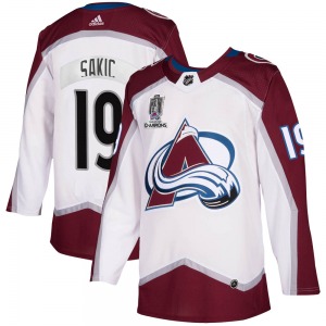 Authentic Adidas Youth Joe Sakic White 2020/21 Away 2022 Stanley Cup Champions Jersey - NHL Colorado Avalanche