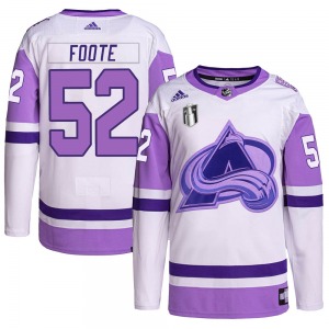 Authentic Adidas Youth Adam Foote White/Purple Hockey Fights Cancer Primegreen 2022 Stanley Cup Final Patch Jersey - NHL Colorad
