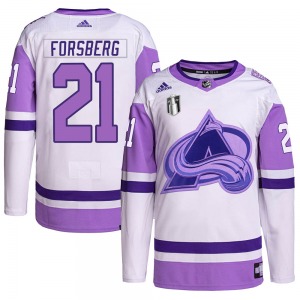 Authentic Adidas Youth Peter Forsberg White/Purple Hockey Fights Cancer Primegreen 2022 Stanley Cup Final Patch Jersey - NHL Col