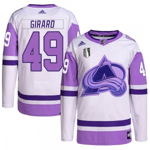 Authentic Adidas Youth Samuel Girard White/Purple Hockey Fights Cancer Primegreen 2022 Stanley Cup Final Patch Jersey - NHL Colo