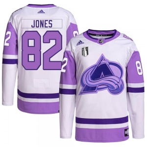 Authentic Adidas Youth Caleb Jones White/Purple Hockey Fights Cancer Primegreen 2022 Stanley Cup Final Patch Jersey - NHL Colora