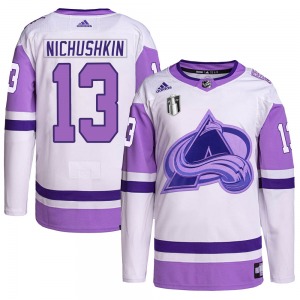 Authentic Adidas Youth Valeri Nichushkin White/Purple Hockey Fights Cancer Primegreen 2022 Stanley Cup Final Patch Jersey - NHL 