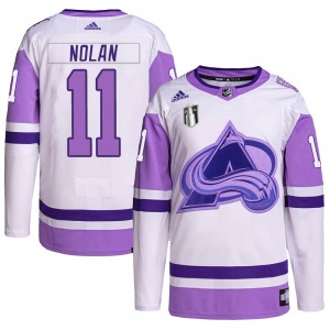 Authentic Adidas Youth Owen Nolan White/Purple Hockey Fights Cancer Primegreen 2022 Stanley Cup Final Patch Jersey - NHL Colorad