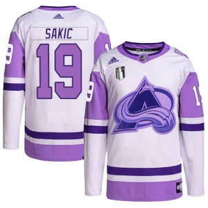 Authentic Adidas Youth Joe Sakic White/Purple Hockey Fights Cancer Primegreen 2022 Stanley Cup Final Patch Jersey - NHL Colorado