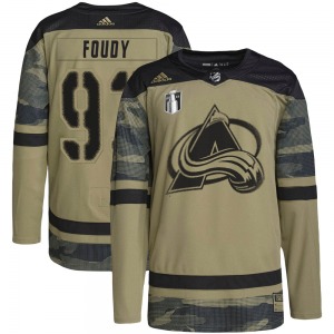Authentic Adidas Youth Jean-Luc Foudy Camo Military Appreciation Practice 2022 Stanley Cup Final Patch Jersey - NHL Colorado Ava