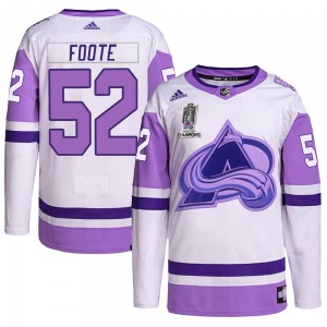 Authentic Adidas Youth Adam Foote White/Purple Hockey Fights Cancer 2022 Stanley Cup Champions Jersey - NHL Colorado Avalanche