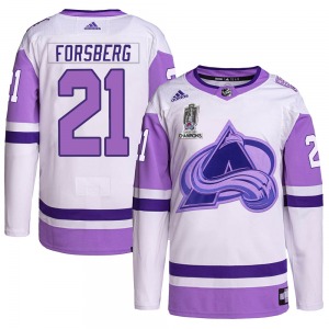 Authentic Adidas Youth Peter Forsberg White/Purple Hockey Fights Cancer 2022 Stanley Cup Champions Jersey - NHL Colorado Avalanc