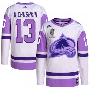 Authentic Adidas Youth Valeri Nichushkin White/Purple Hockey Fights Cancer 2022 Stanley Cup Champions Jersey - NHL Colorado Aval