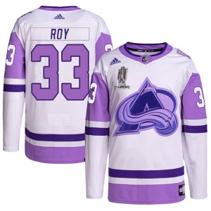 Authentic Adidas Youth Patrick Roy White/Purple Hockey Fights Cancer 2022 Stanley Cup Champions Jersey - NHL Colorado Avalanche