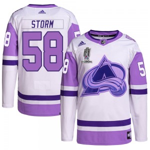 Authentic Adidas Youth Ben Storm White/Purple Hockey Fights Cancer 2022 Stanley Cup Champions Jersey - NHL Colorado Avalanche