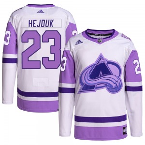 Authentic Adidas Adult Milan Hejduk White/Purple Hockey Fights Cancer Primegreen Jersey - NHL Colorado Avalanche