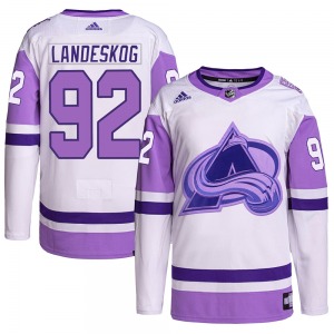 Authentic Adidas Adult Gabriel Landeskog White/Purple Hockey Fights Cancer Primegreen Jersey - NHL Colorado Avalanche