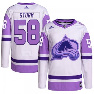 Authentic Adidas Adult Ben Storm White/Purple Hockey Fights Cancer Primegreen Jersey - NHL Colorado Avalanche