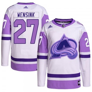 Authentic Adidas Adult John Wensink White/Purple Hockey Fights Cancer Primegreen Jersey - NHL Colorado Avalanche