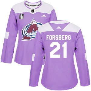 Authentic Adidas Women's Peter Forsberg Purple Fights Cancer Practice 2022 Stanley Cup Final Patch Jersey - NHL Colorado Avalanc