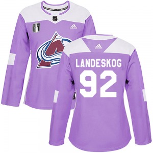 Authentic Adidas Women's Gabriel Landeskog Purple Fights Cancer Practice 2022 Stanley Cup Final Patch Jersey - NHL Colorado Aval