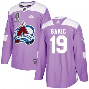 Authentic Adidas Adult Joe Sakic Purple Fights Cancer Practice 2022 Stanley Cup Champions Jersey - NHL Colorado Avalanche