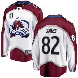 Breakaway Fanatics Branded Youth Caleb Jones White Away 2022 Stanley Cup Final Patch Jersey - NHL Colorado Avalanche