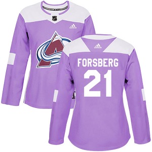 Authentic Adidas Women's Peter Forsberg Purple Fights Cancer Practice Jersey - NHL Colorado Avalanche