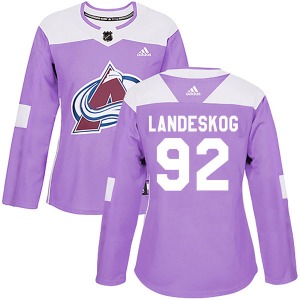 Authentic Adidas Women's Gabriel Landeskog Purple Fights Cancer Practice Jersey - NHL Colorado Avalanche