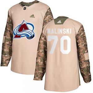 Authentic Adidas Youth Sam Malinski Camo Veterans Day Practice Jersey - NHL Colorado Avalanche