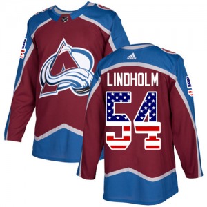 Authentic Adidas Youth Anton Lindholm Red Burgundy USA Flag Fashion Jersey - NHL Colorado Avalanche