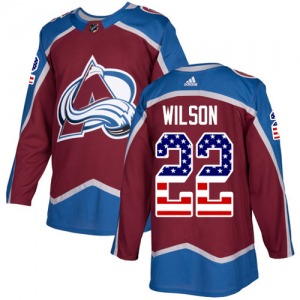 Authentic Adidas Youth Colin Wilson Red Burgundy USA Flag Fashion Jersey - NHL Colorado Avalanche