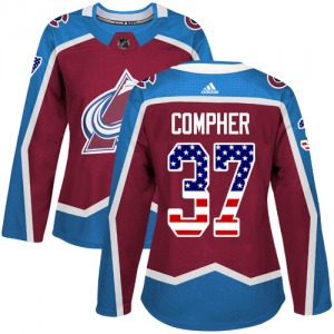 Authentic Adidas Women's J.t. Compher Red J.T. Compher Burgundy USA Flag Fashion Jersey - NHL Colorado Avalanche